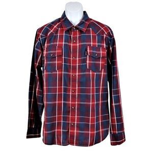 Levi’s Snap Front Shirt Western Long Sleeve Modern Red & Blue Plaid Men’s XL